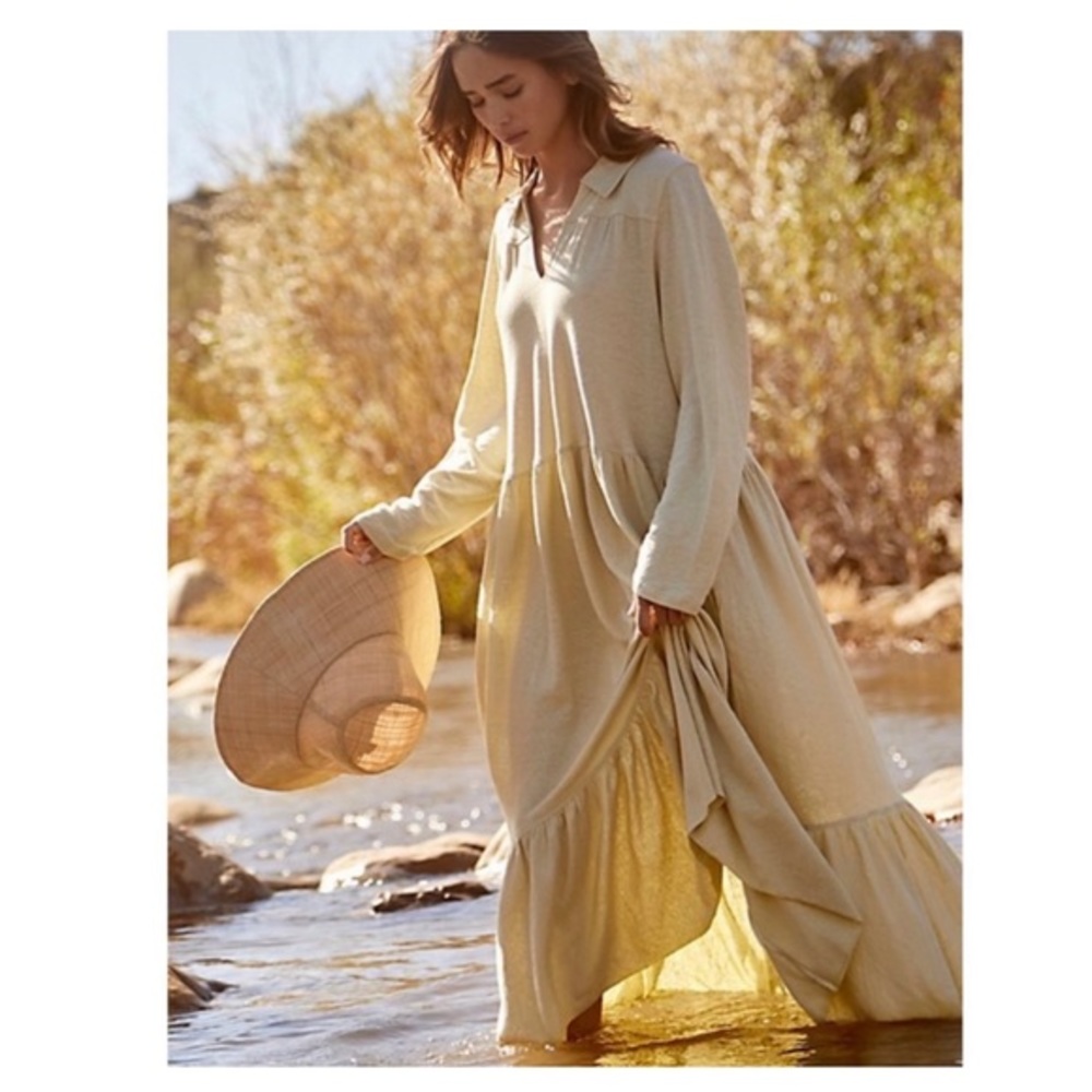 Free People Oversized Moonlight Long Sleeve Cotton & Hemp Midi Dress NWT Size M - Picture 11 of 13